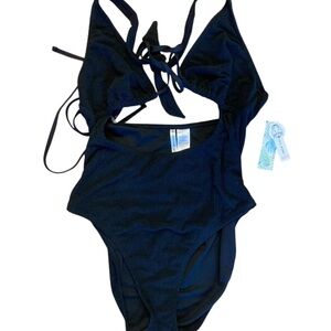 NWT Celebrity Pink Women’s XL (15-17) Black One Piece Bathing Suit Ties Halter